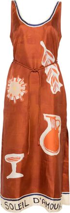 Alemais Soleil Damour graphic-print tie midi dress - Brown