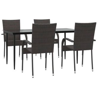 Berkfield Home Beautiful 5 Piece Garden Dining Set Brown Poly Rattan