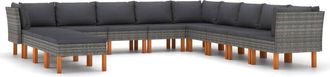 vidaXL Set De Muebles De Jard&iacute;n 12 Pzas Y Cojines Rat&aacute;n Sint&eacute;tico Gris Vidaxl
