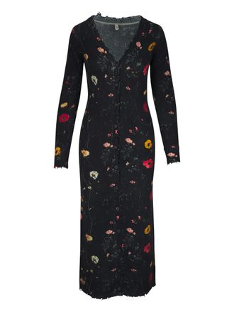 R13 floral raw-edge maxi dress - Black