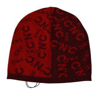 Costume National Mens Wool Blend Branded Beanie Red Acrylic