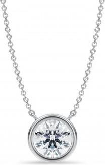 Allurez Round Lab Diamond Solitaire Pendant Necklace 14K White Gold (1.50ct)