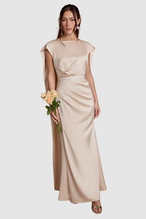 Coast Satin Tie Back Maxi Dress in Champagne at Nordstrom, Size 10