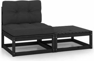 vidaXL Set De Muebles De Jard&iacute;n 2 Pzas Con Cojines Madera Pino Negro Vidaxl