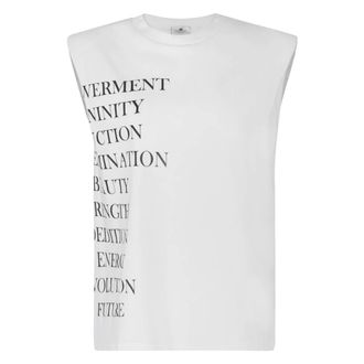 Elisabetta Franchi Sleeveless Tops, female, White, Size: S Jersey T-shirt with lettering print
