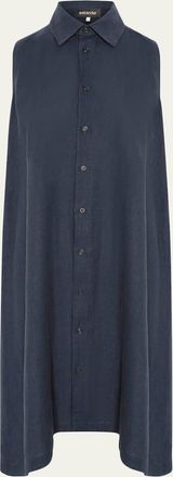 Eskandar Side Pleated Sleeveless Midi Shirtdress with Collar