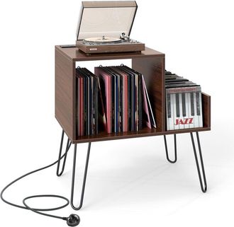 Costway Record Player Stand Turntable Stand Mid-century Modern End Table Walnut