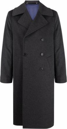 Paul Smith Grijze Wollen Double-Breasted Overjas - Heren - Mantel - Zwart - M - Wol - Jassen