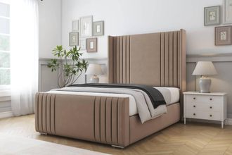 Comfort Beds Elise Plush Bed Frame - 50 Upholstered Wingback Headboard in Taupe | Size: Single