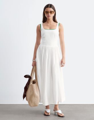 & Other Stories Vestito midi bianco con dettaglio stile corsetto e gonna a sbuffo
