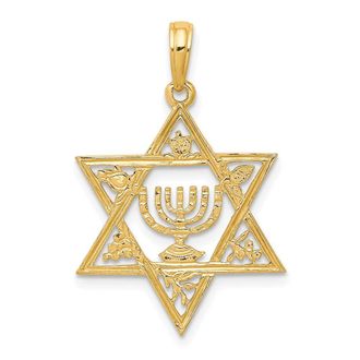 Diamond2Deal 10k Yellow Gold Star of David Menorah Pendant