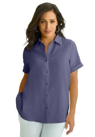 Jessica London Cotton Gauze Camp Shirt in Deep Dusk at Nordstrom, Size 28