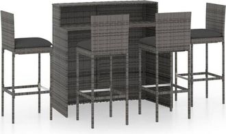 vidaXL 5 Piece Garden Bar Set with Cushions Poly Rattan Grey Vidaxl