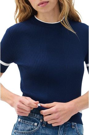 Rag & Bone Kassy Rib Short Sleeve Sweater in Navy at Nordstrom, Size Xx-Small