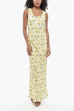 Max Mara SPORTMAX Silk Fitted Dress TONALE with All-Over Lemon Print Max Mara