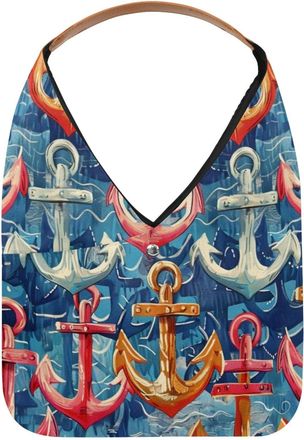 Generic Anchors Pattern (1) Reusable Lightweight Grocery Bags - Foldable Into Compact Pouch, Washable & Sturdy, Multipurpose for Shopping and Travel