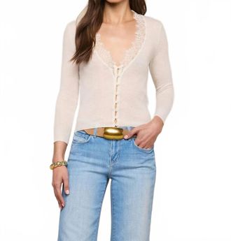 L'agence The Eluna Lace Detail Cardigan In Ivory