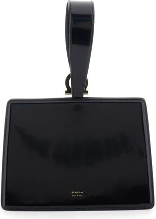 Ferragamo Womens Clutch Bag, Black Leather Calf Bags