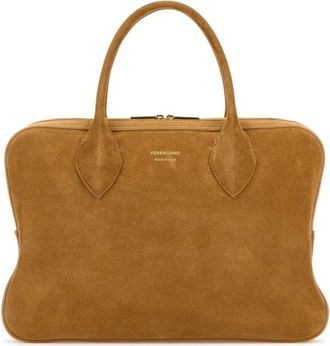 Ferragamo Camel Suede Medium Handbag