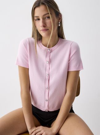 Pieces Womens Short-sleeve Cardigan Sweater with heart buttons