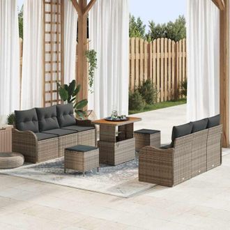 vidaXL Conjunto De Sof&aacute; De Jard&iacute;n Con Coj&iacute;n 9 Pcs Gris 90 X 55 X 71 Cm Vidaxl