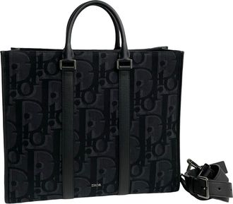 Dior Black Leather Canvas Tote Bag (Pre-Owned)