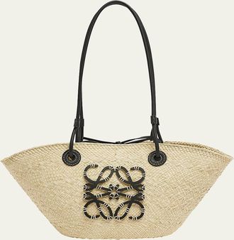 Loewe x Paulas Ibiza Anagram Small Basket Bag in Iraca Palm with Leather Handles