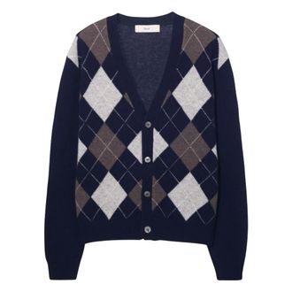 Dunst Cardigan Girocollo Argyle - - Knitwear - Donna - Blu - XS