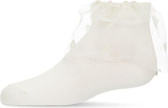 MeMoi Flocked Dot Tulle Anklet in Winter White at Nordstrom, Size 6-12M