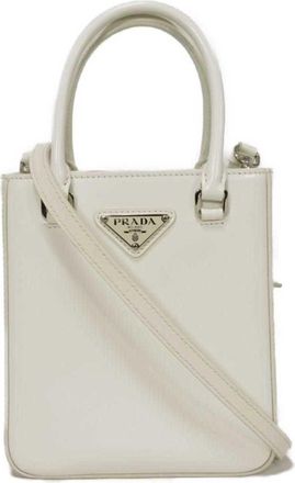 Prada Bianco White Leather Shoulder Bag Tote Bag (Pre-Owned)