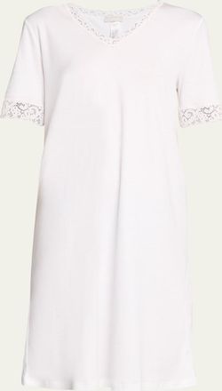 Hanro Moments Short Sleeve Lace Cotton Nightgown