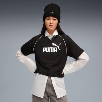 Puma T-Shirt PUMA ESS RELAXED CROPPED FOOTBALL JERSEY, Damen, Gr. XL, schwarz (puma schwarz), Web, Obermaterial: 100% Polyester, unifarben, relaxed fit kur