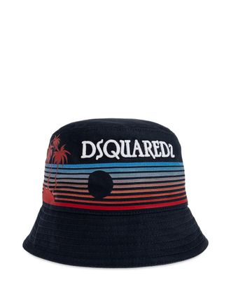 Dsquared2 palm-print striped bucket hat - men - Cotton - One Size - Blue