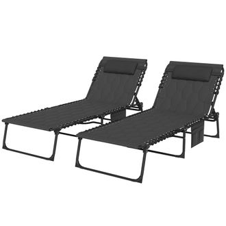 OUTSUNNY 2 Pieces Foldable Sun Lounger Set with Padded Seat - Black | TJ Hughes