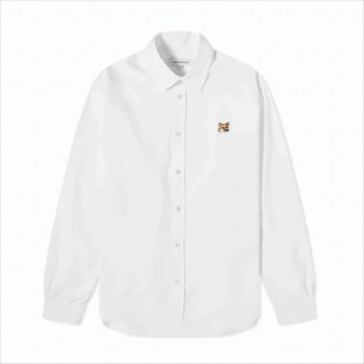 Maison Kitsuné Long-Sleeve White Cotton Shirt With Embroidered Fox Logo