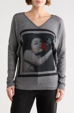 Go Couture Romantic Rose Graphic Sweater in Charcoal Print at Nordstrom Rack, Size X-Large
