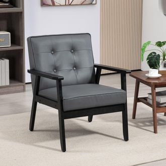 HOMCOM Accent Chair PU Leather Armchair With Armrests For Living Room Grey - Brown | TJ Hughes
