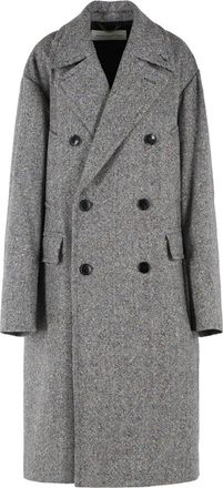 Dries Van Noten Double-Breasted Grey Wool Coat With Multicolored Check Pattern