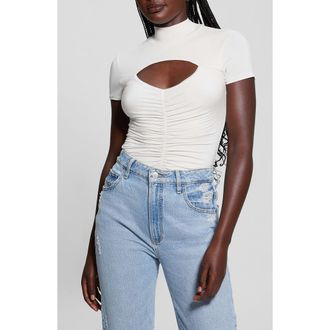 Guess Brienna Cutout Jersey Top in Pearl Oyster at Nordstrom, Size Large