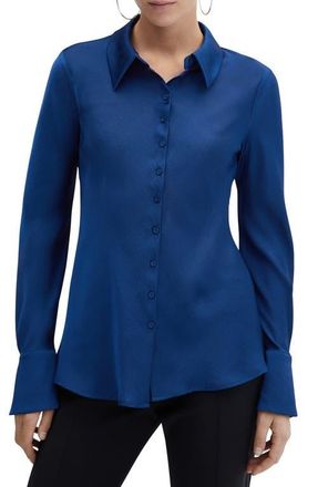 Mango Textured Satin Button-Up Shirt in Medium Blue at Nordstrom, Size 6