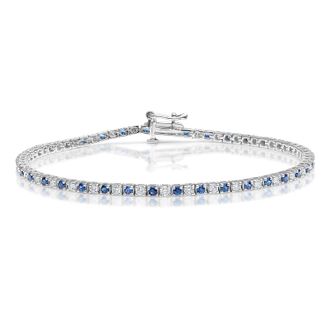 The Diamond Store Blue Sapphire and 1ct Lab Diamond Tennis Bracelet in 9K White Gold