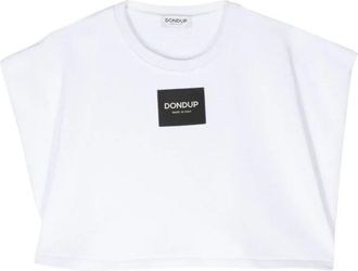 Dondup Logo Patch Cropped Top - Dames - Tops zonder mouwen - Wit - XS - Katoen - Tops