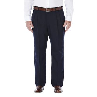 Haggar Mens Gabardine Hidden Pleat Front Trousers, Navy, 58W x 30L