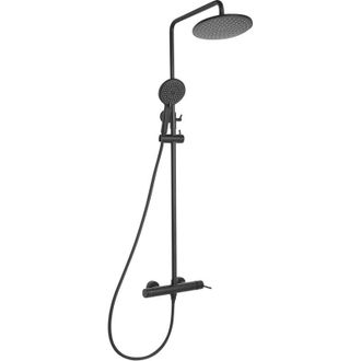 Beliani Columna De Ducha Moderna De Lat&oacute;n Mezclador 3 Modos De Chorro Con Funci&oacute;n Lluvia De Pared Negro Puyehue