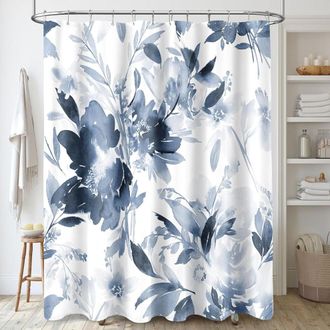 OEM Cortina De Ducha Extralarga De 72 X 84 Pulgadas Con Estampado Floral En Acuarela, Dise&ntilde;o Abstracto Moderno En Azul Marino, Con Ganchos - Compatible Co