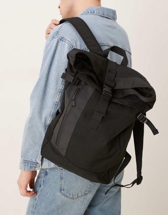 Mango Borsa roll top nera multiscomparto con zip frontale-Nero