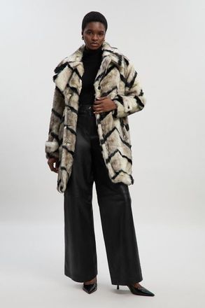 Karen Millen Mono Faux Fur Belted Longline Coat at Nordstrom, Size 12