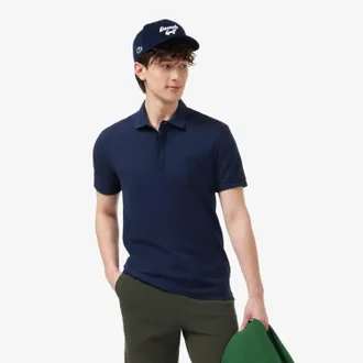 Lacoste Regular Fit Paris Stretch Pique Polo In Navy Blue