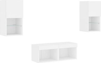 vidaXL 4 Piece TV Wall Cabinets with LED Lights White vidaXL