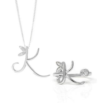 Say It With Winged Initial Ring Gift Set - Silver - K | Size: 18 inches